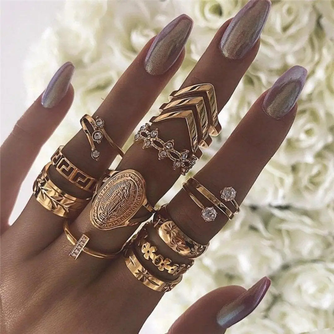 Boho sõrmuste komplekt (8–12 tk)