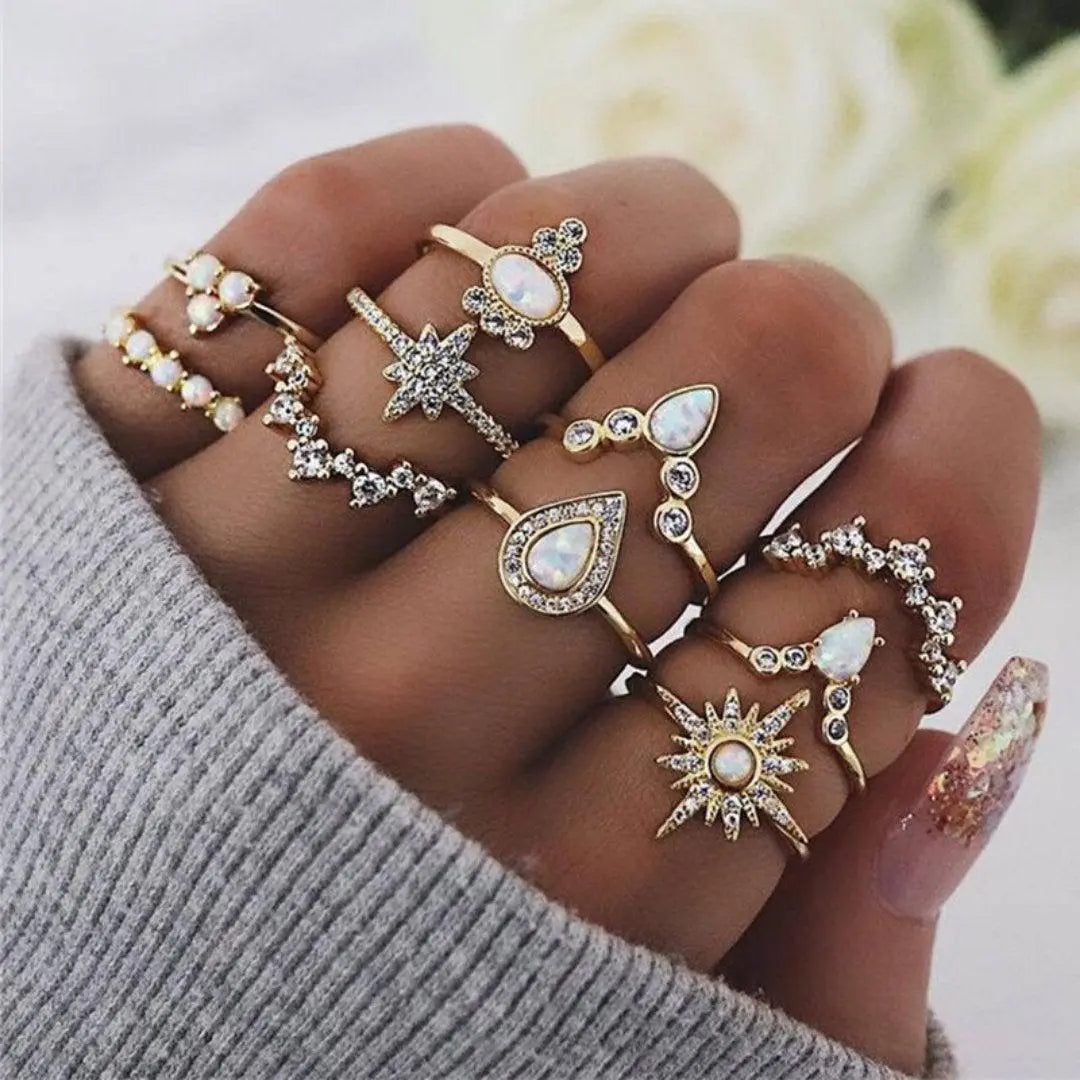 Boho sõrmuste komplekt (8–12 tk)