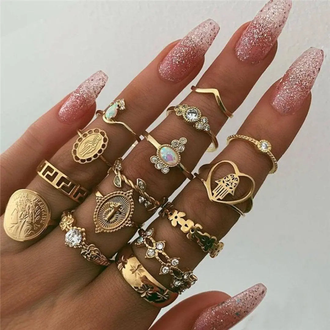 Boho sõrmuste komplekt (8–12 tk)