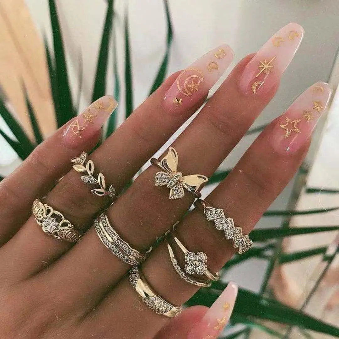 Boho sõrmuste komplekt (8–12 tk)