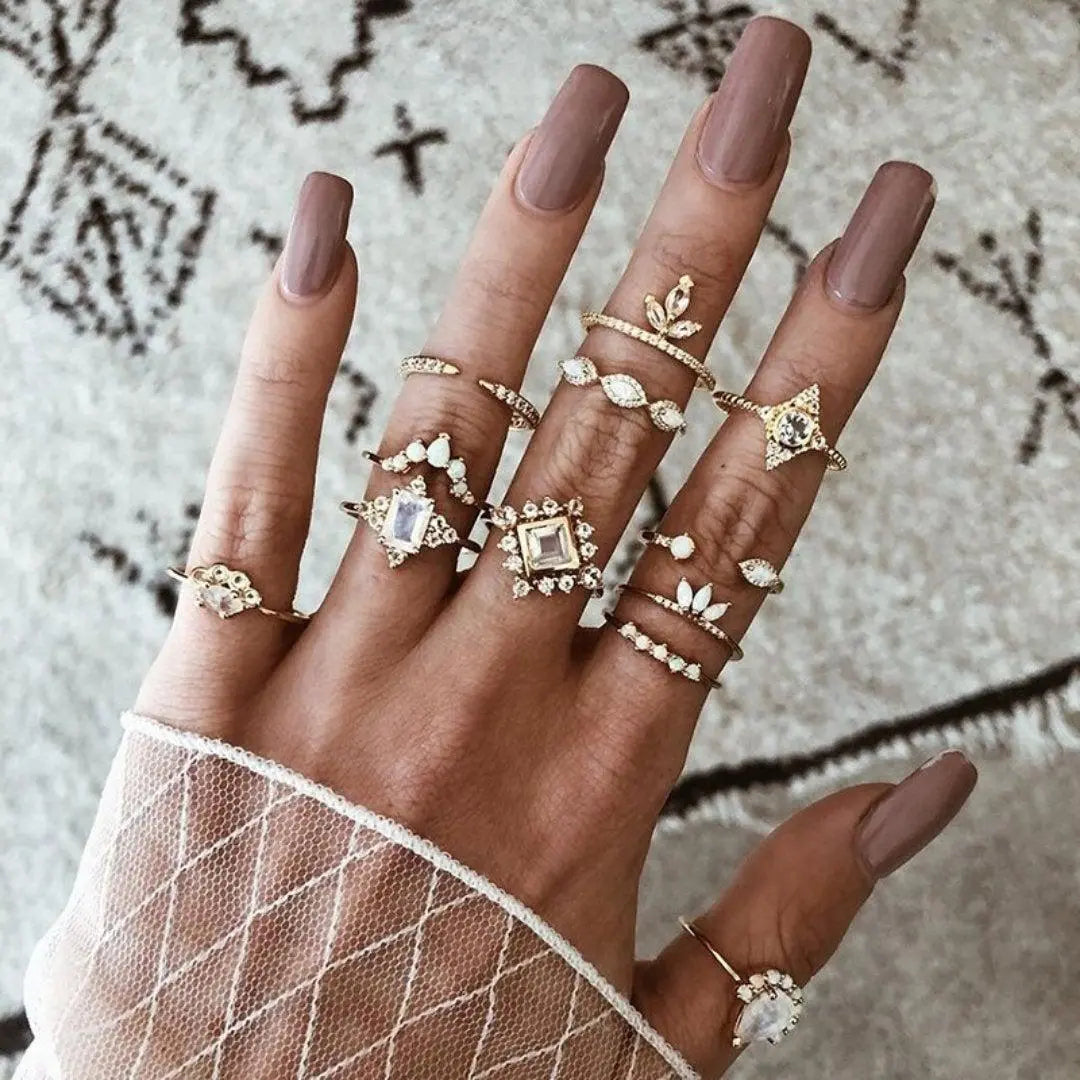 Boho sõrmuste komplekt (8–12 tk)