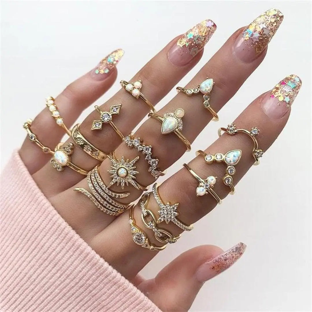 Boho sõrmuste komplekt (8–12 tk)