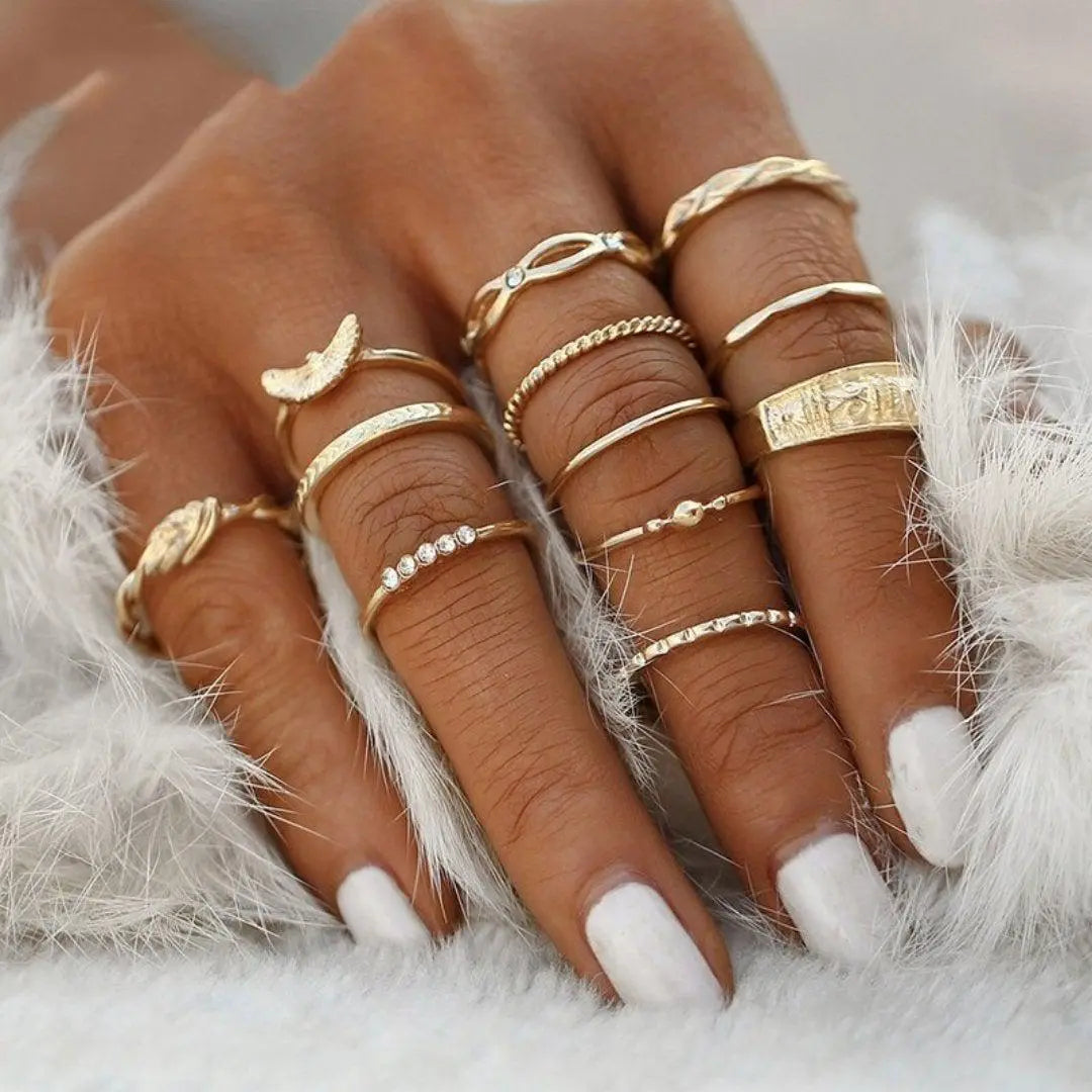 Boho sõrmuste komplekt (8–12 tk)