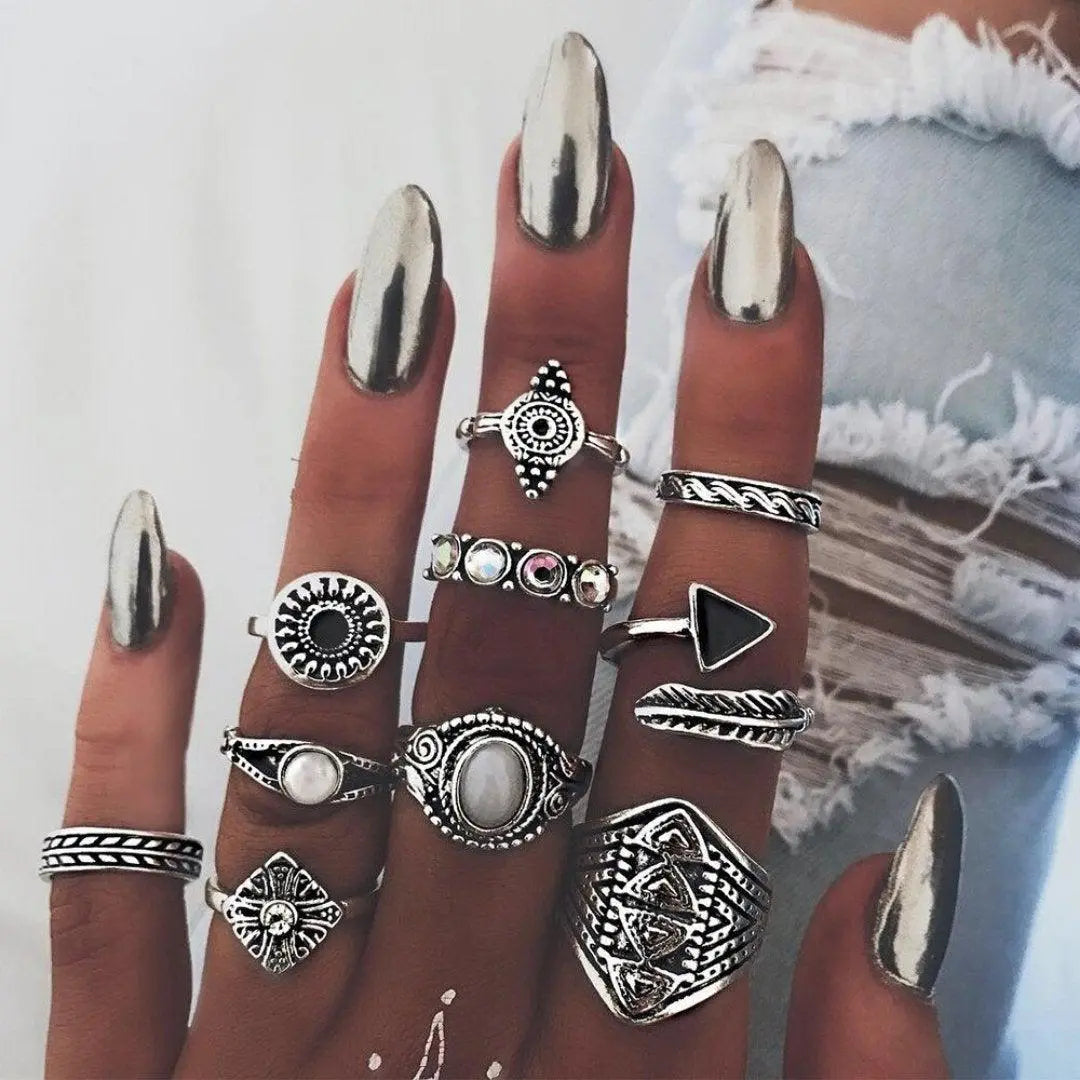 Boho sõrmuste komplekt (8–12 tk)