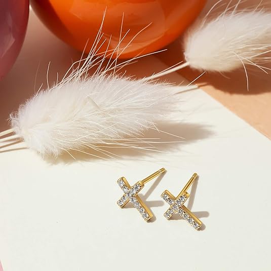 Sisseehitatud ristikujulised naelkõrvarõngad | Kuldsed