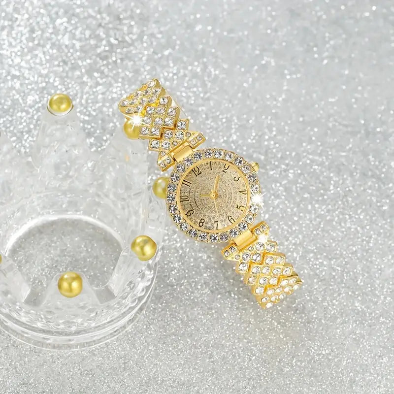 Kuldne luksuslik kellade ja käevõrude komplekt "Spindesys"