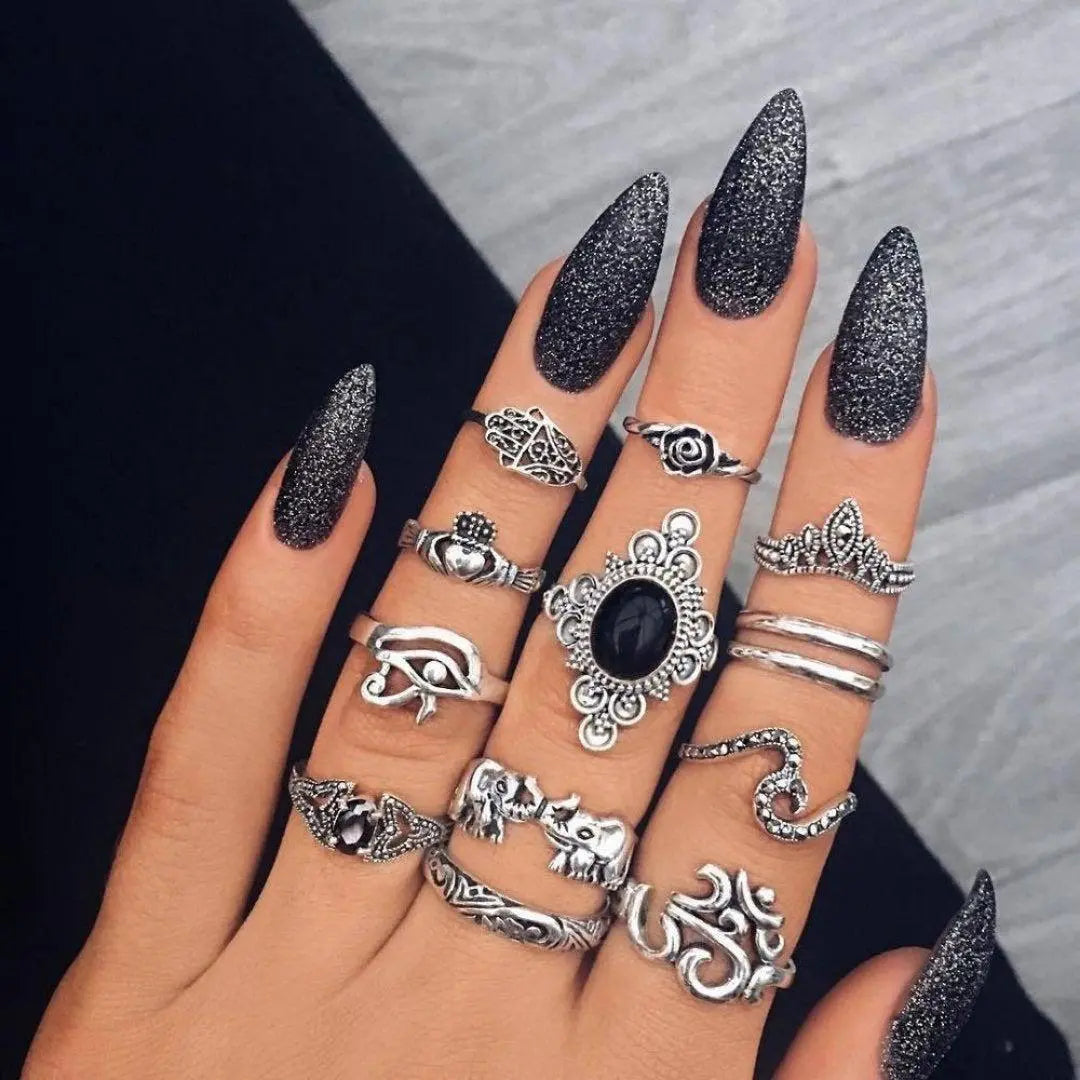 Boho sõrmuste komplekt (8–12 tk)