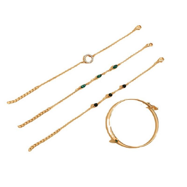 Boho käevõrude komplekt rohelise smaragdiga (4 tk)