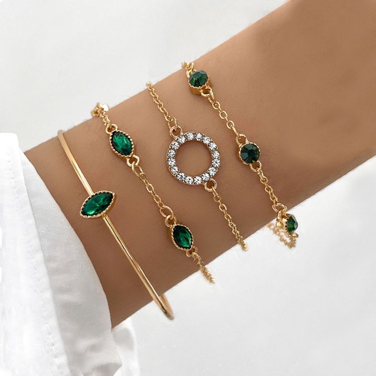 Boho käevõrude komplekt rohelise smaragdiga (4 tk)