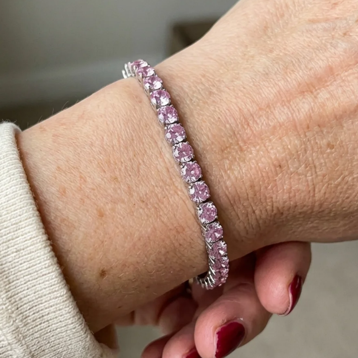 Käevõru "Pink Sapphire Tennis" | Valge kuld