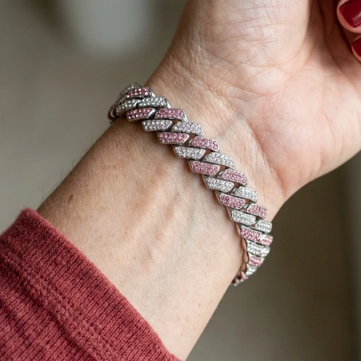 Valgekuldne Kuuba käevõru "Pink Shimmer"
