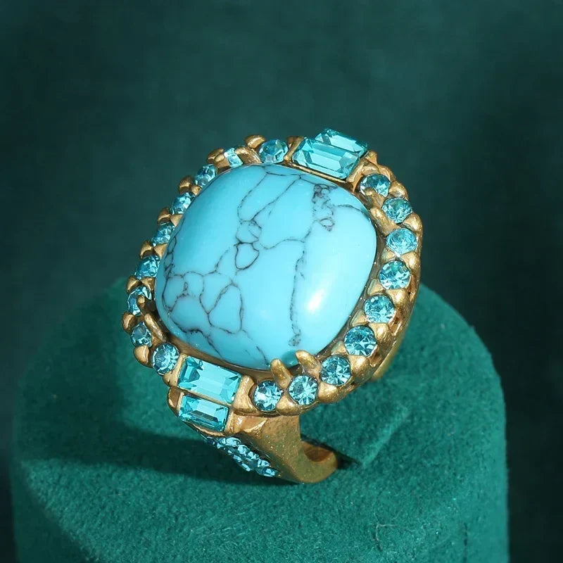 Vintage kuldne art deco stiilis sõrmus türkiisiga