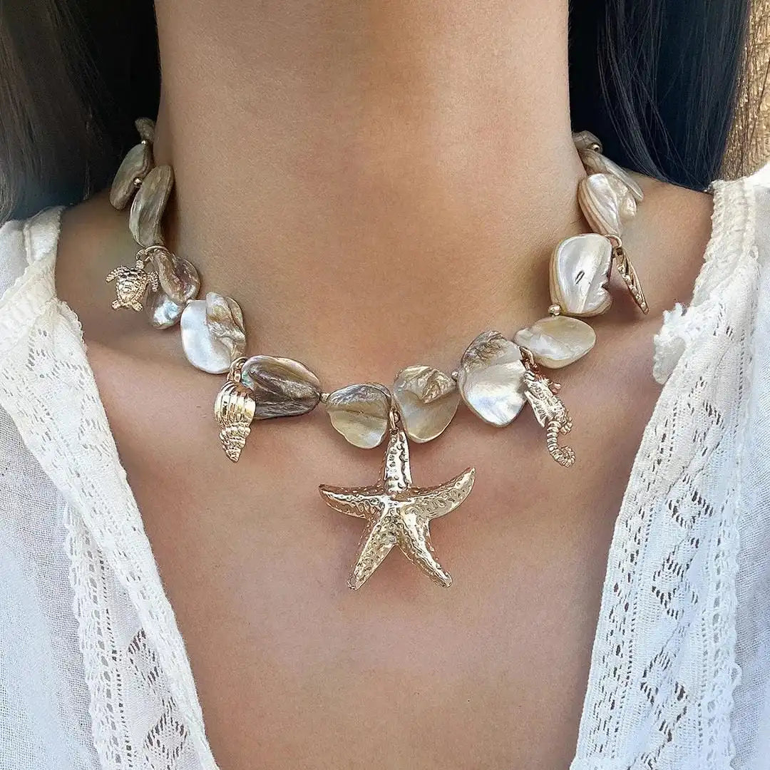 Boho stiilis kaelakee meritähe ripatsiga
