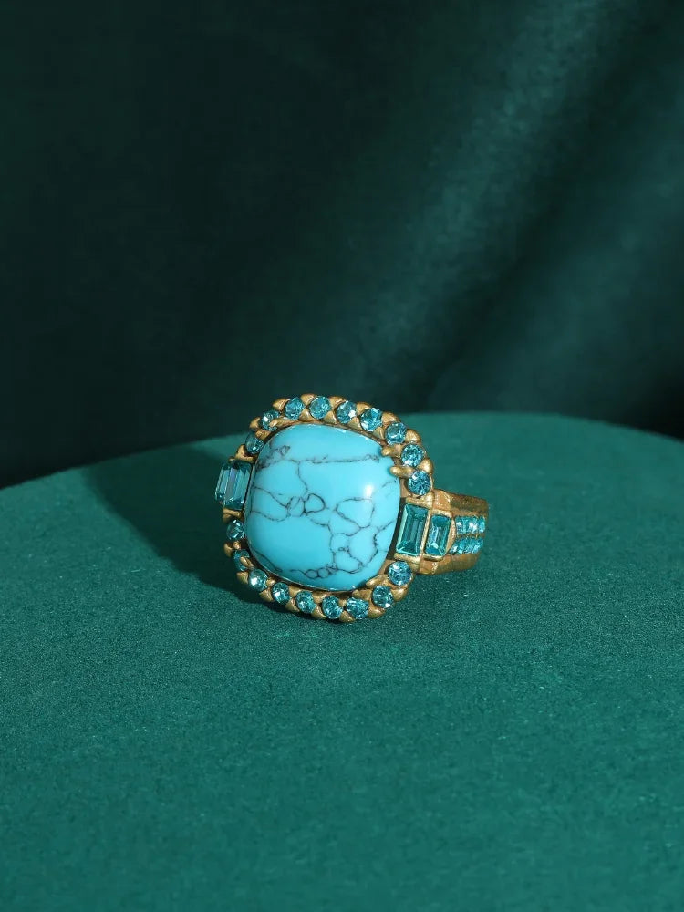 Vintage kuldne art deco stiilis sõrmus türkiisiga