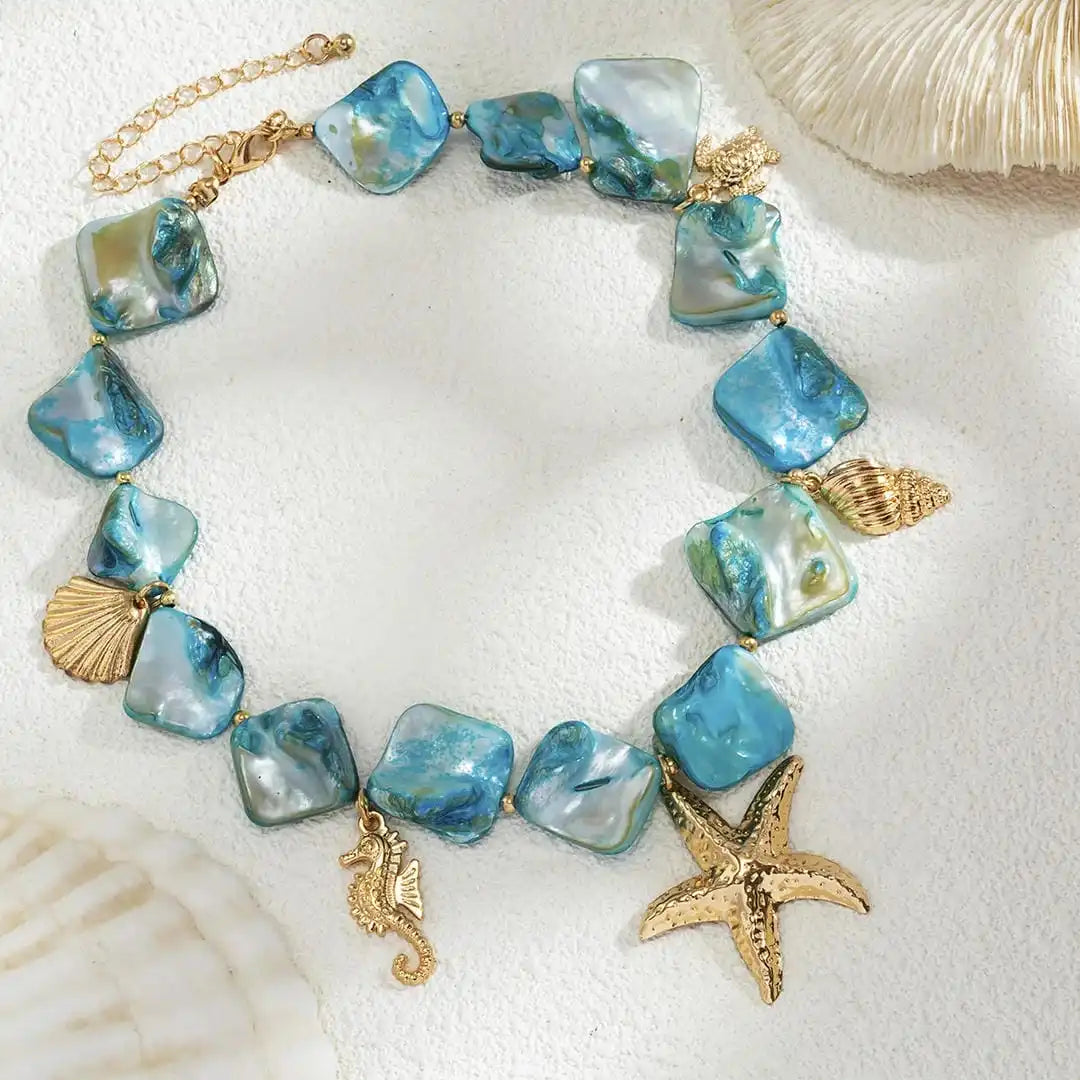 Boho stiilis kaelakee meritähe ripatsiga