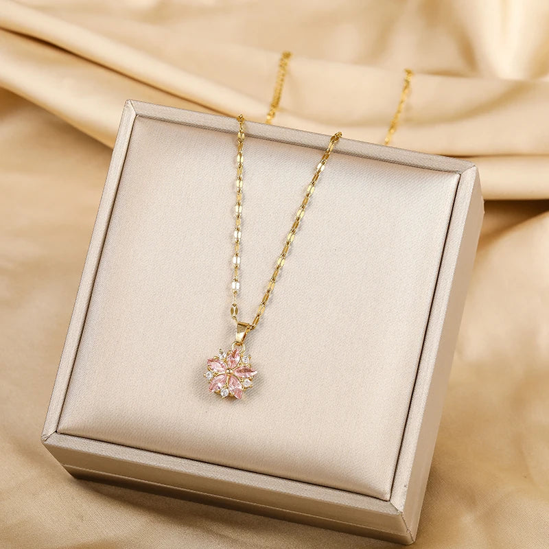 Romantiline roosa sakura kaelakee roostevabast terasest