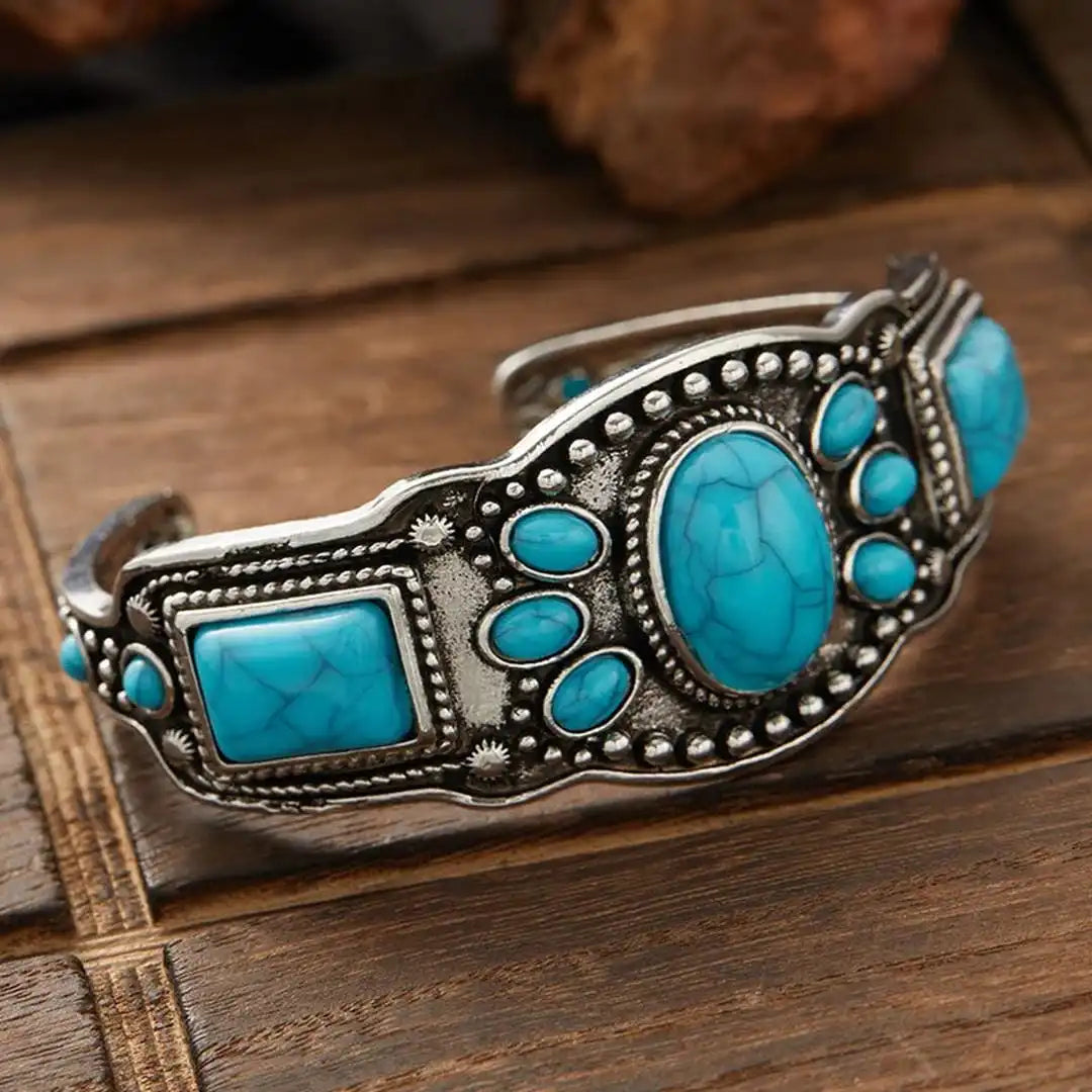 Vintage jäik boho stiilis käevõru türkiisiga