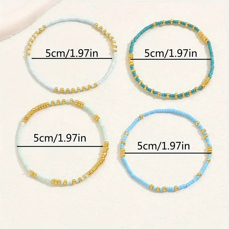 Boho stiilis käevõrude komplekt türkiisiga