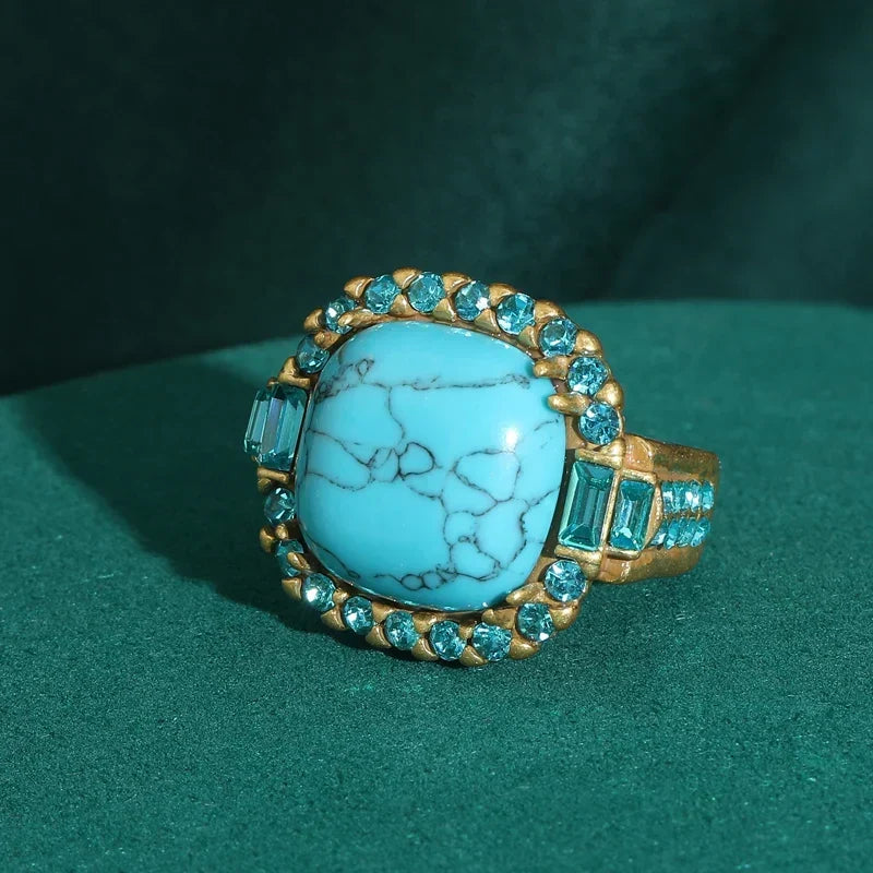 Vintage kuldne art deco stiilis sõrmus türkiisiga