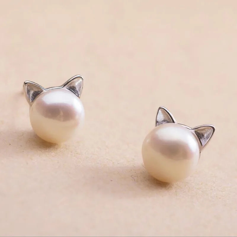 "Purrfectne elegantsed" pärlikõrvarõngad kassiga – hõbe