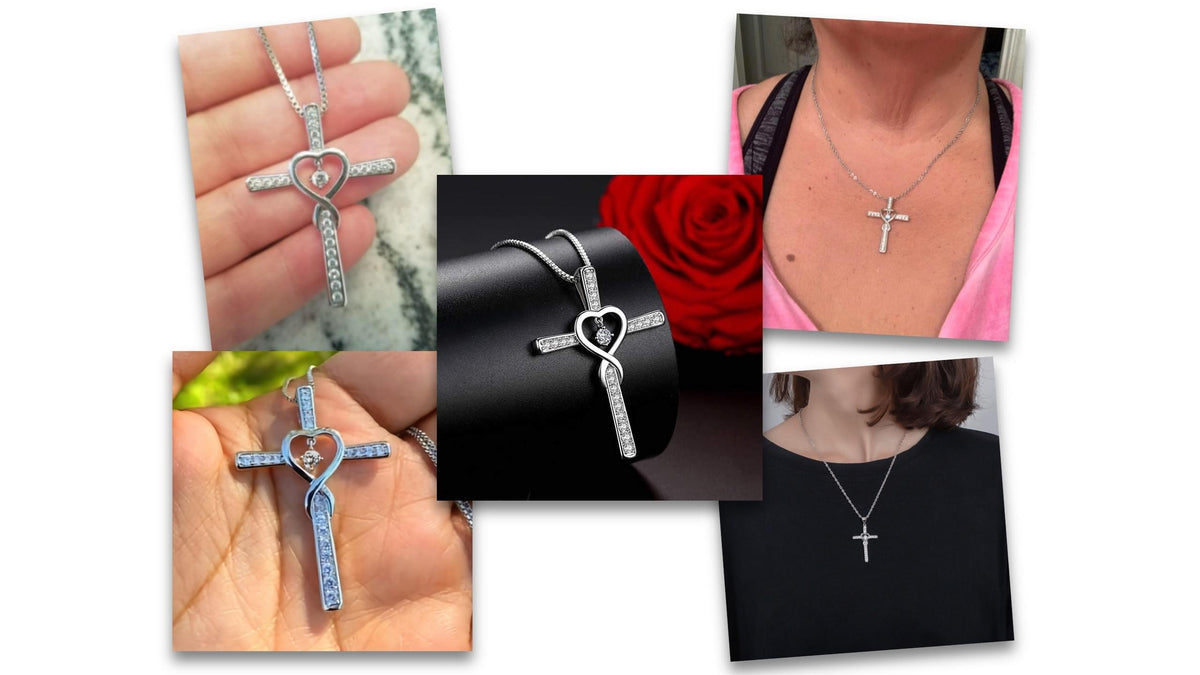 Kaelakee südame ja ristikesega, tsirkooniga