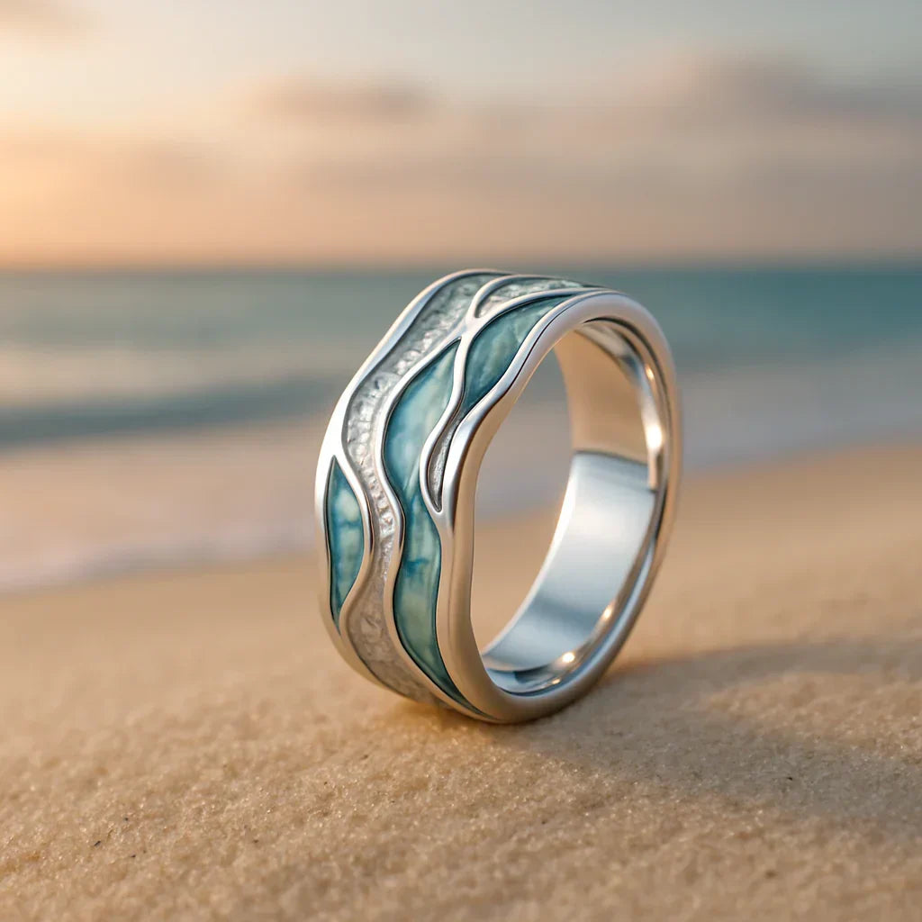 Seasilver laineline sõrmus | Valgekuldne