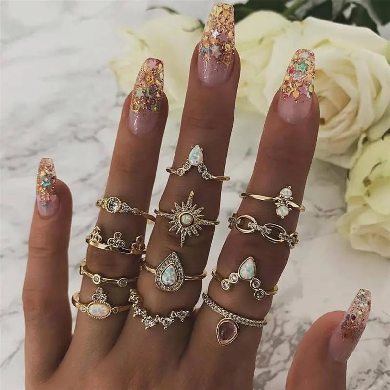 Boho sõrmuste komplekt (8–12 tk)