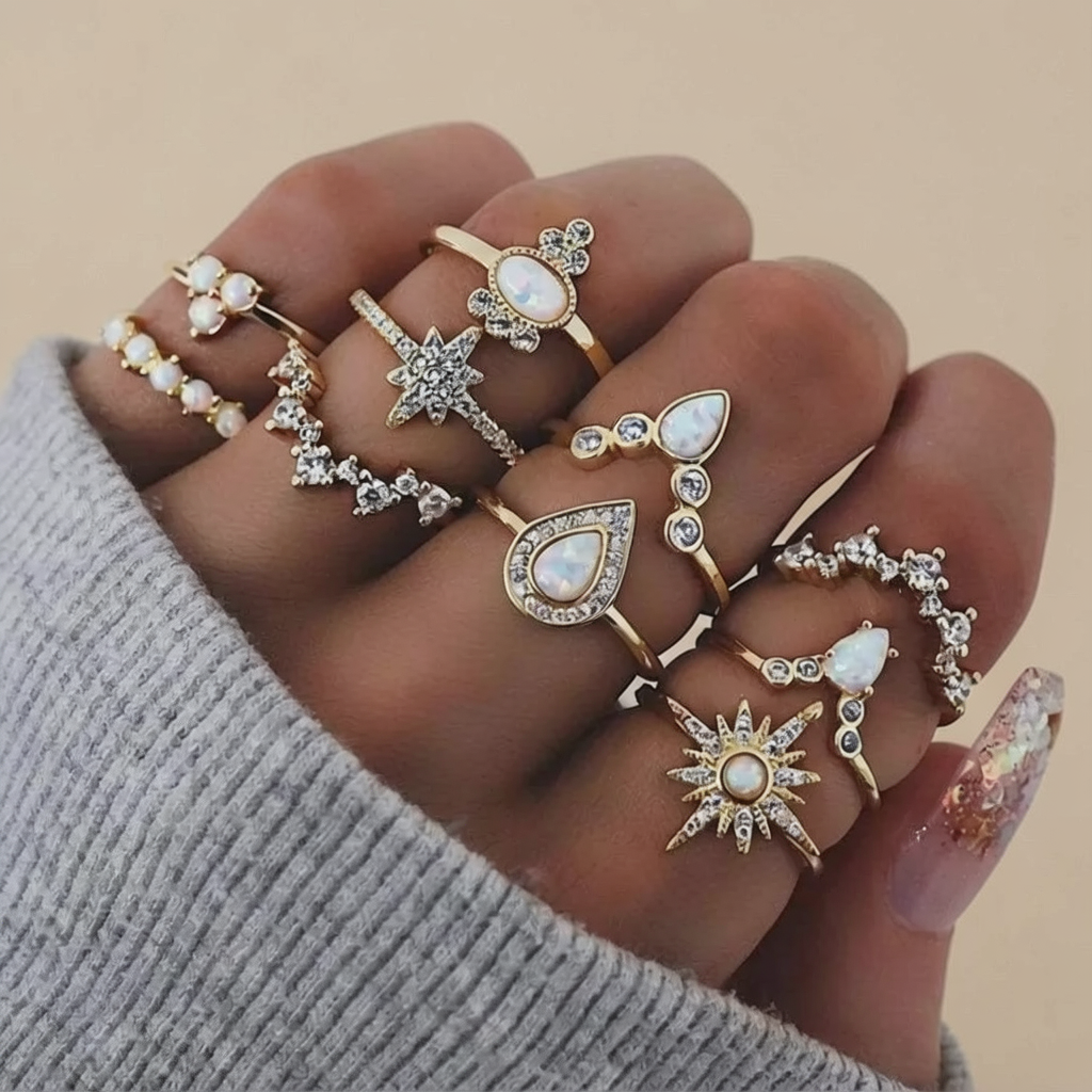 Boho sõrmuste komplekt (8–12 tk)